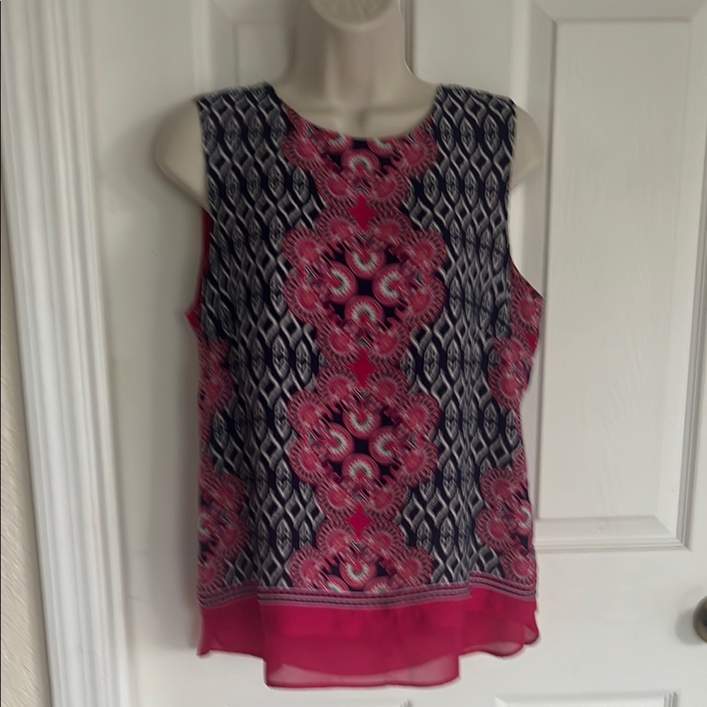 Rose & Olive Vibrant Pink and Navy Sleeveless Blouse